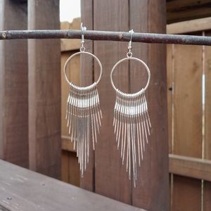 Silver Fringe Hoop Earrings